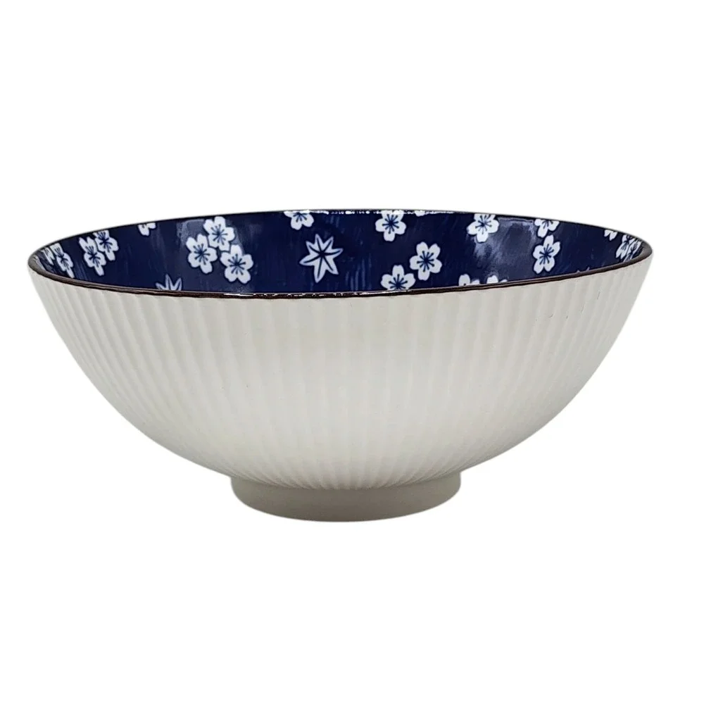SH Home Blue Floral‎ Ceramic Ramen Noodle Bowl 43oz With Chopsticks And Spoons